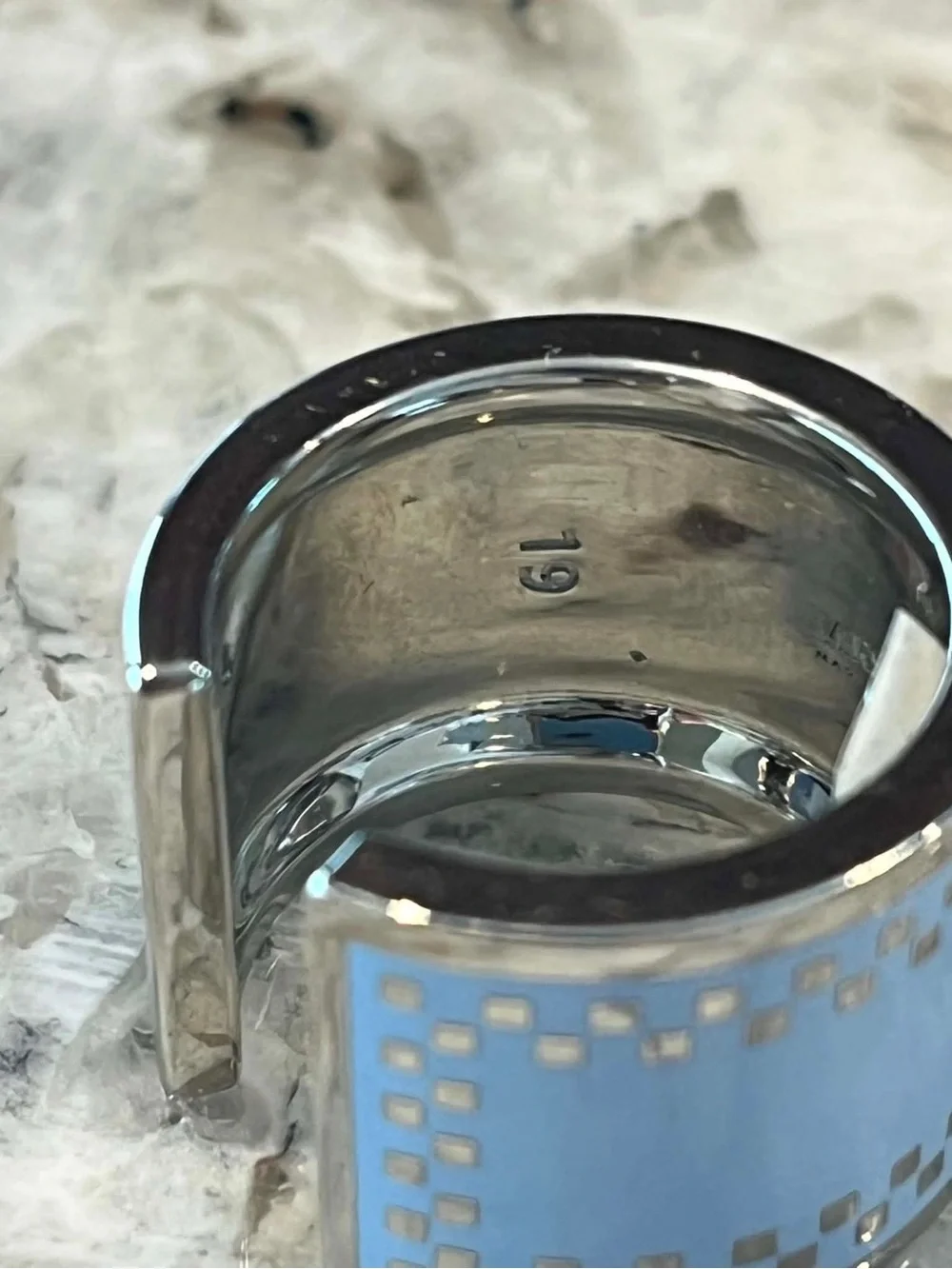Versace Pale Blue Enamel Logo Ring